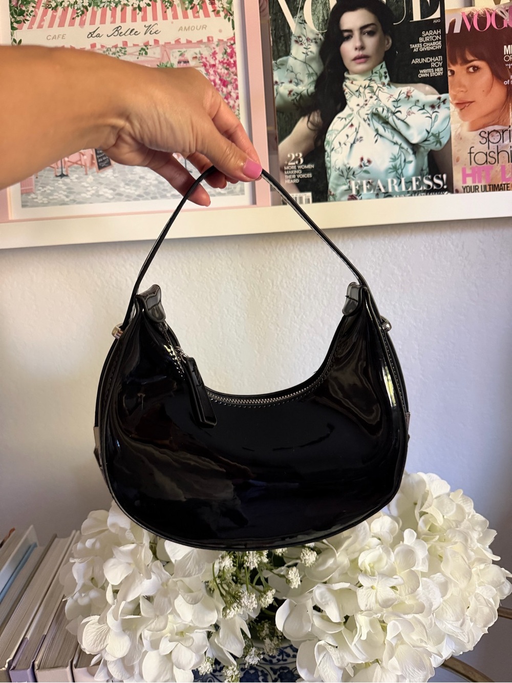 Black Patent Crescent Bag - Unbranded